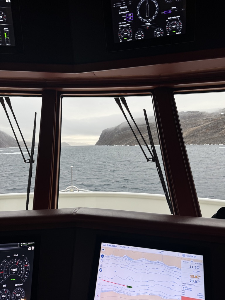 View from the wheelhouse in Arctic waters